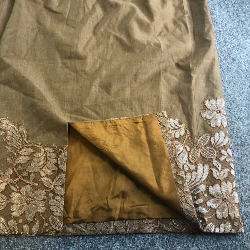 Lela Rose 100% Wool Skirt Womens 4 Brown Floral Lace A Line Lagenlook Minimalist - Picture 8 of 11